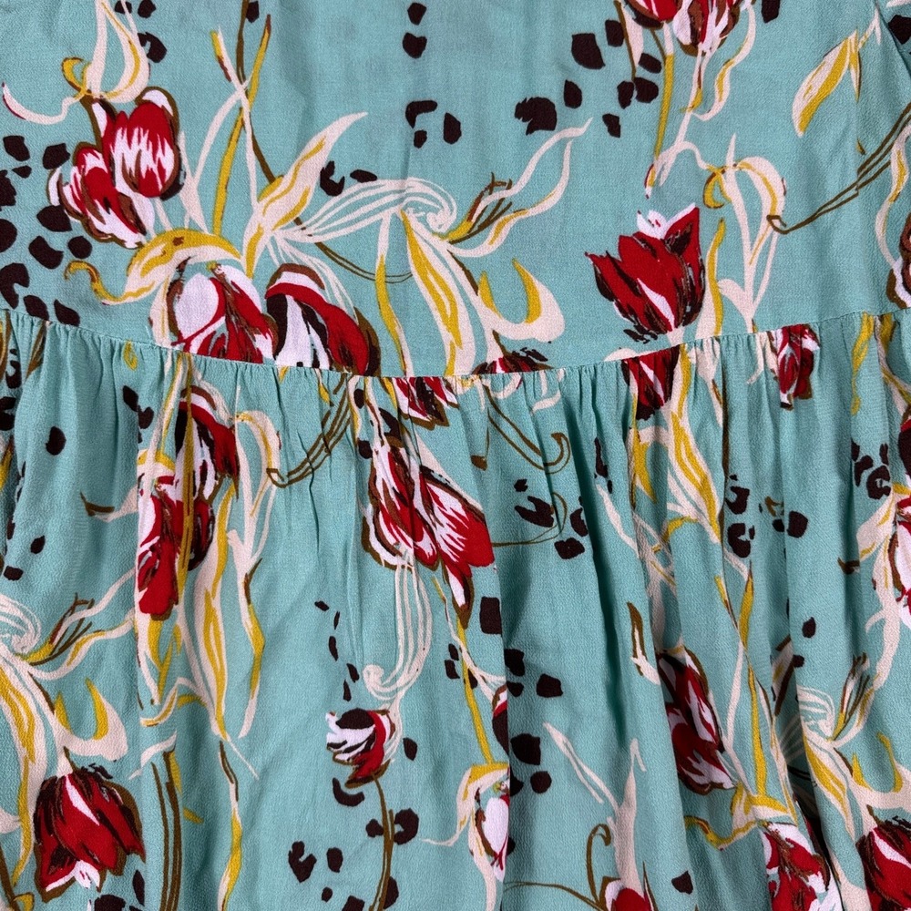 Free People Bella Babydoll Tunic Top Womens XS Teal Floral V-Neck Boho Blouse - Picture 5 of 12
